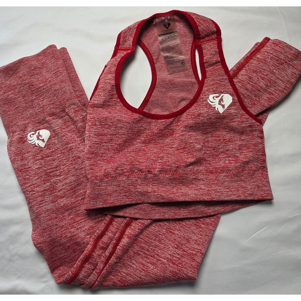 Womens Best Red Marl Seamless Activewear Set Sports Bra Leggings Small